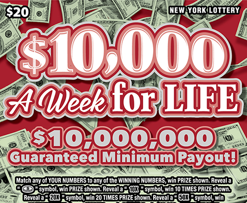 $10,000 A Week For Life New York scratch-off ticket