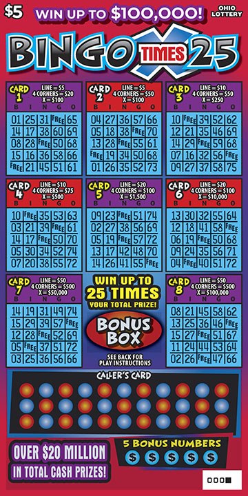 Bingo Times 25 Ohio scratch-off ticket