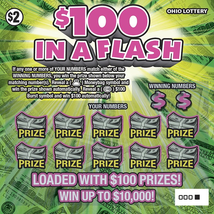 $100 In A Flash Ohio scratch-off ticket