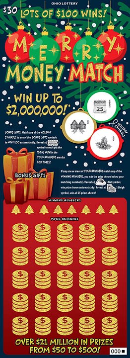 Merry Money Match Ohio scratch-off ticket