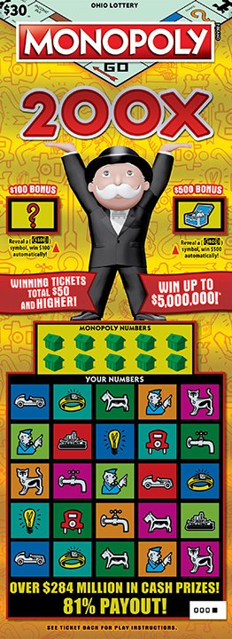 Monopoly 200X Ohio scratch-off ticket