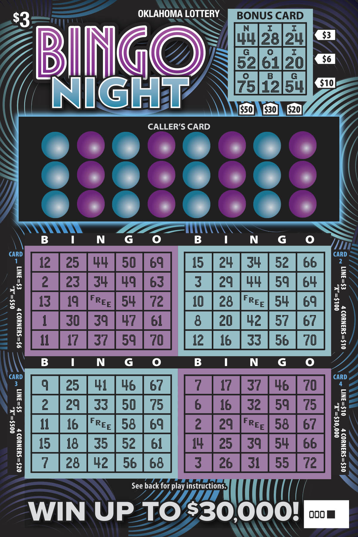Bingo Night Oklahoma scratch-off ticket