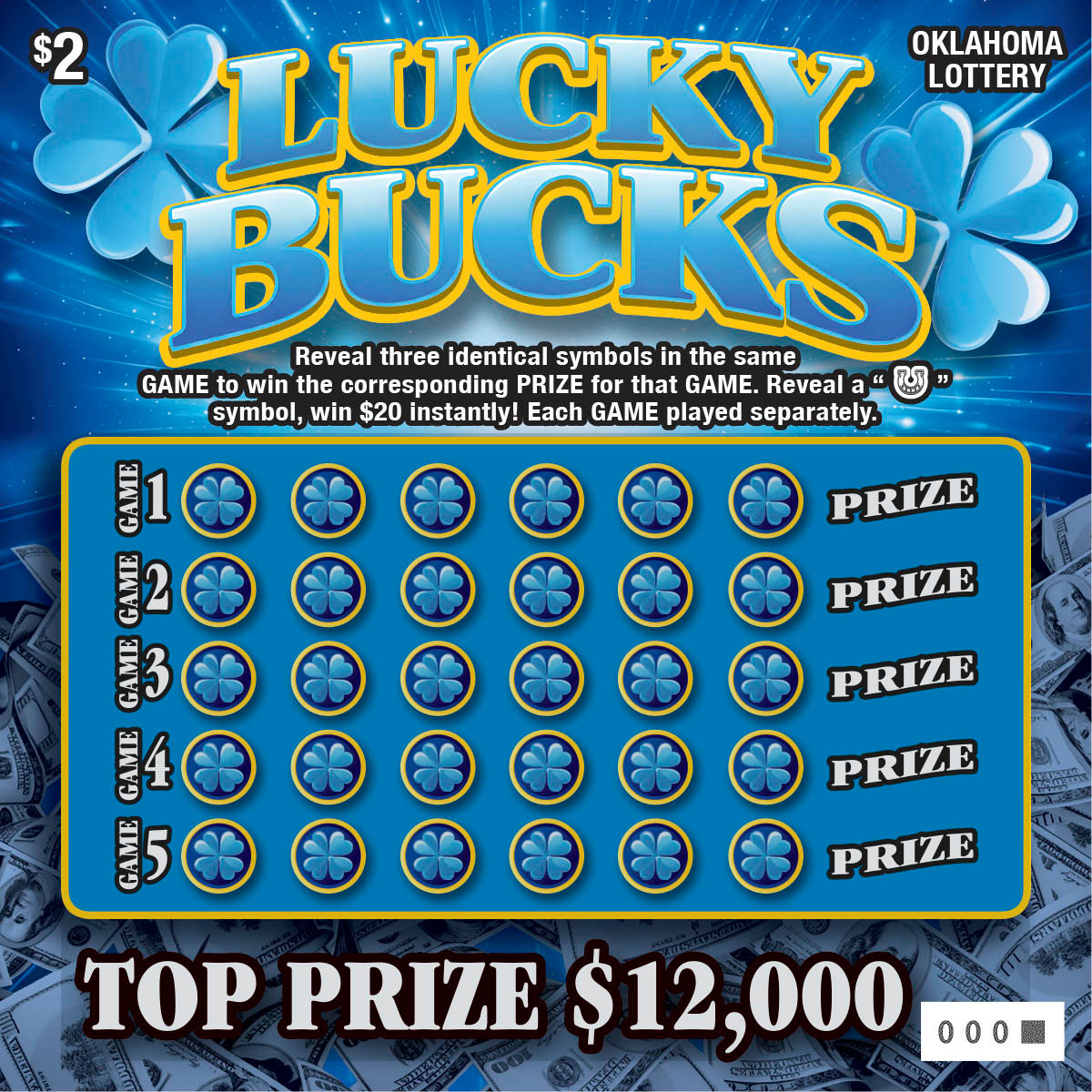Lucky Bucks Oklahoma scratch-off ticket