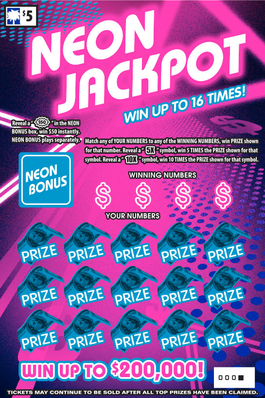 Neon Jackpot South Carolina scratch-off ticket