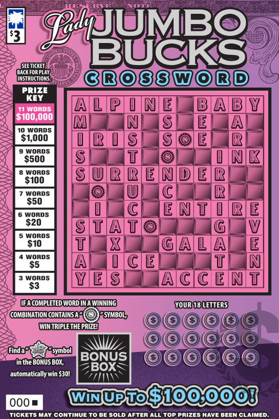Lady Jumbo Bucks Crossword South Carolina scratch-off ticket