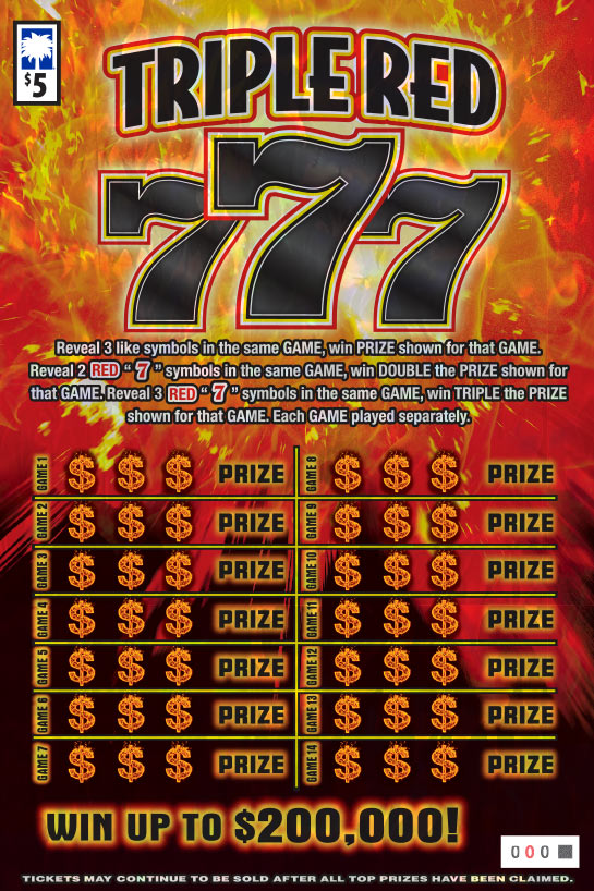 Triple Red 777 ($5) South Carolina scratch-off ticket