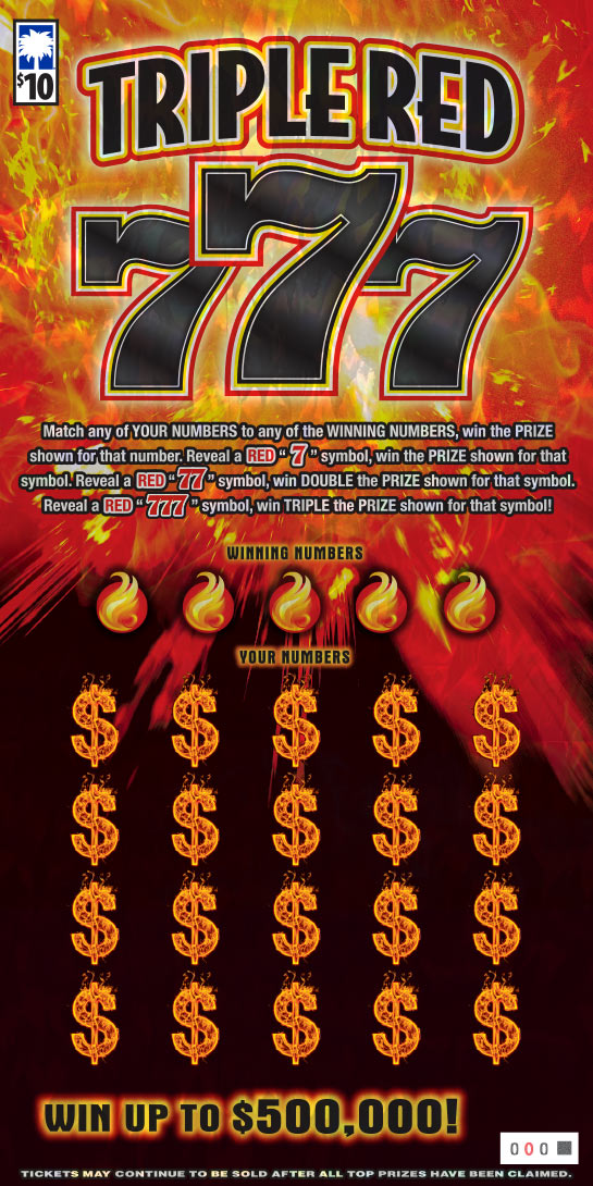 Triple Red 777 ($10) South Carolina scratch-off ticket