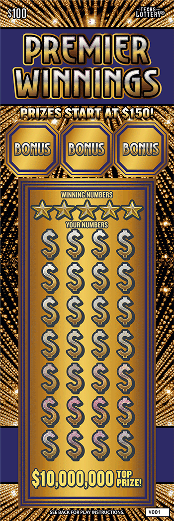 Premier Winnings Texas scratch-off ticket