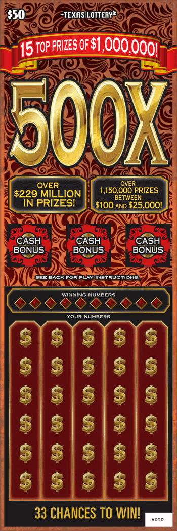 500X Texas scratch-off ticket