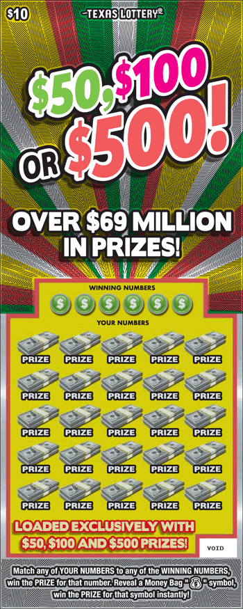 $50, $100 Or $500! Texas scratch-off ticket