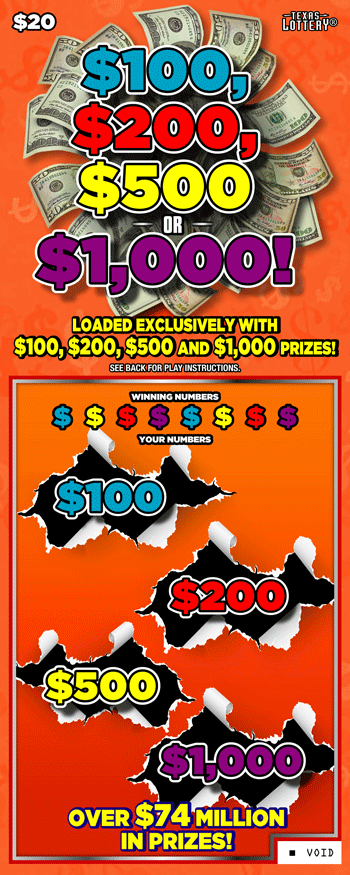 $100, $200, $500 Or $1,000! Texas scratch-off ticket