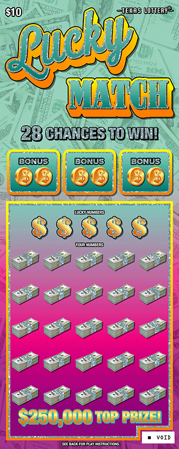 Lucky Match Texas scratch-off ticket