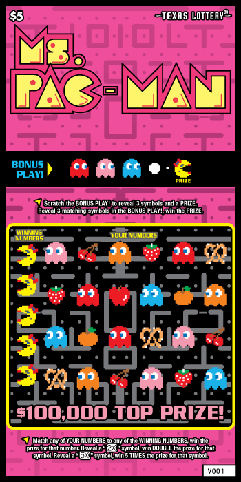 Ms.pac-man Texas scratch-off ticket