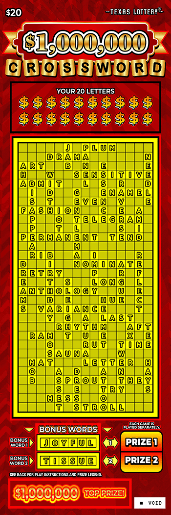 $1,000,000 Crossword Texas scratch-off ticket