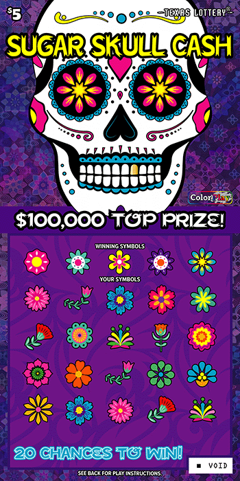 Sugar Skull Cash Texas scratch-off ticket