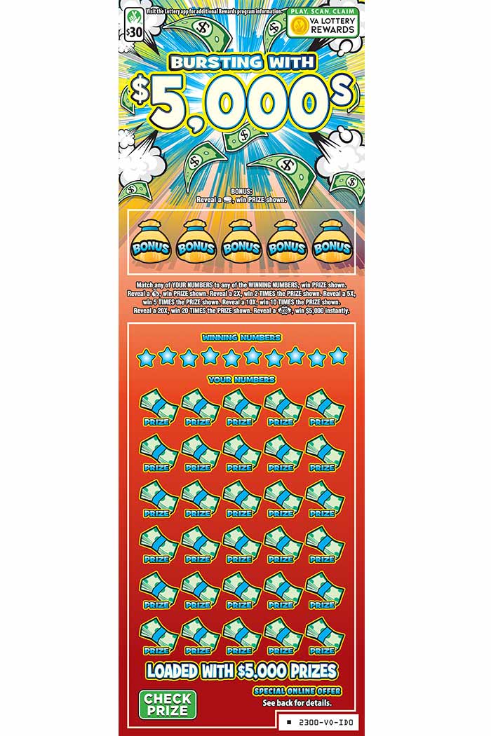 Bursting With $5,000s Virginia scratch-off ticket