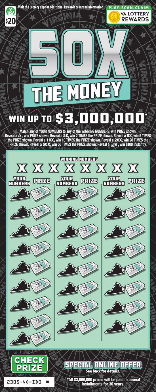 50X The Money Virginia scratch-off ticket