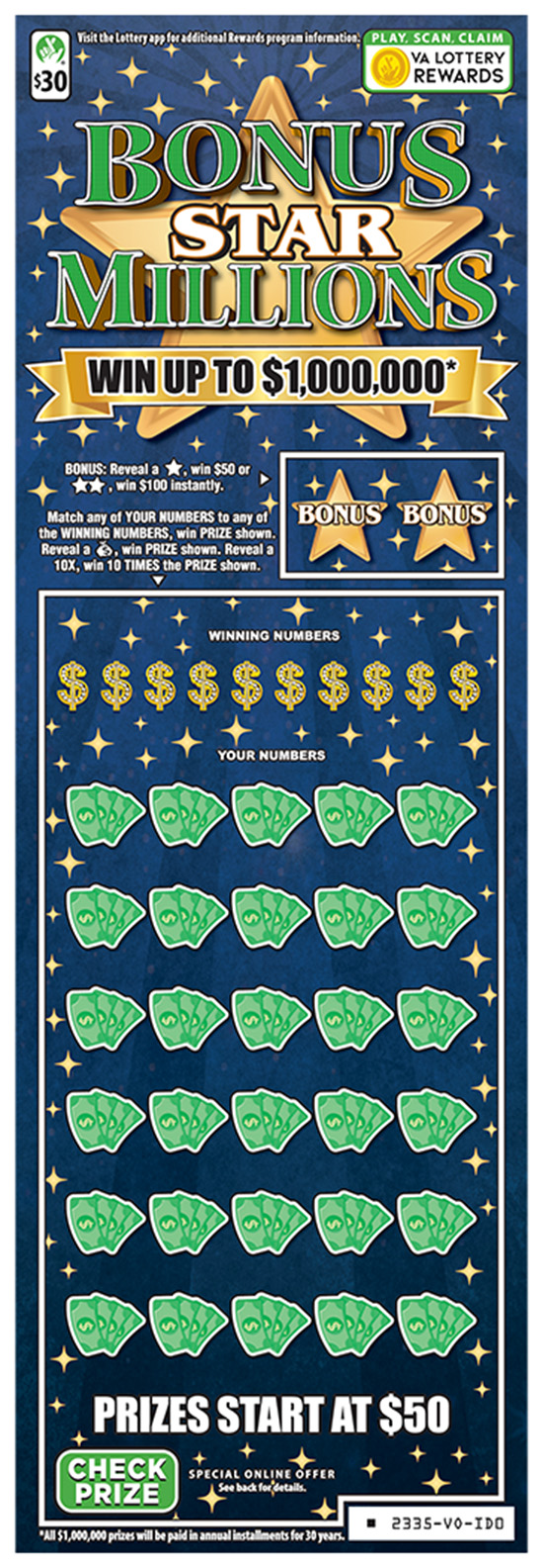Bonus Star Millions Virginia scratch-off ticket