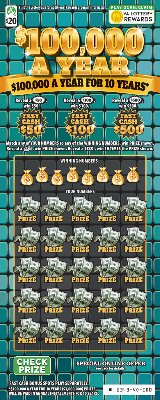 $100,000 A Year Virginia scratch-off ticket