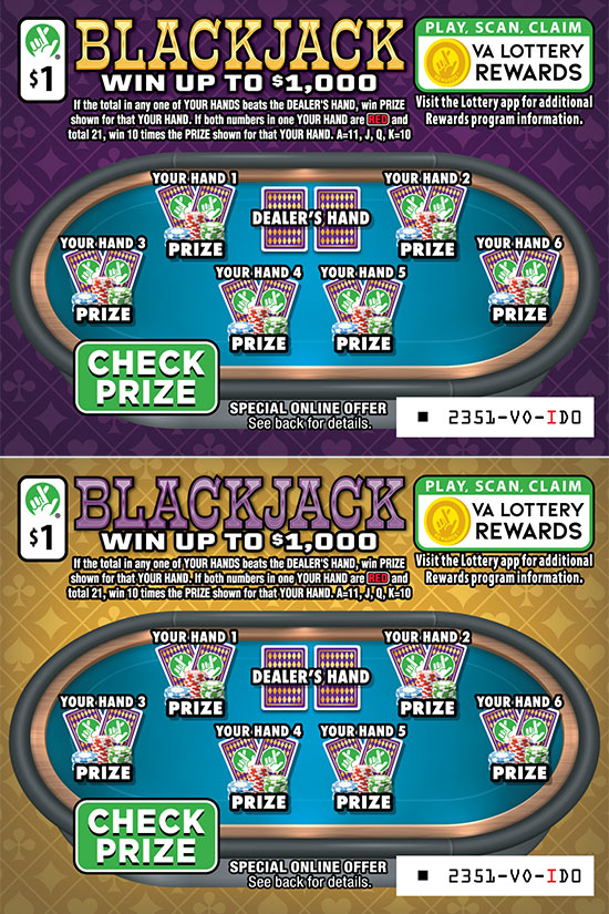 Blackjack Virginia scratch-off ticket