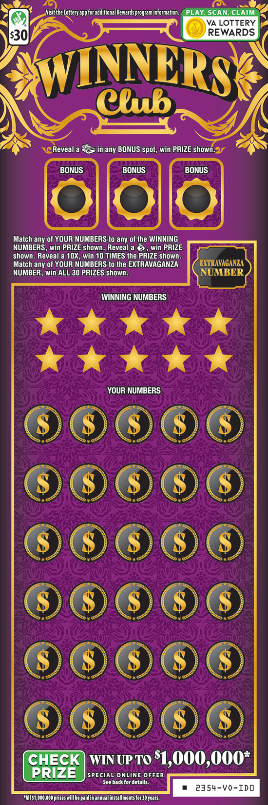Winners Club Virginia scratch-off ticket