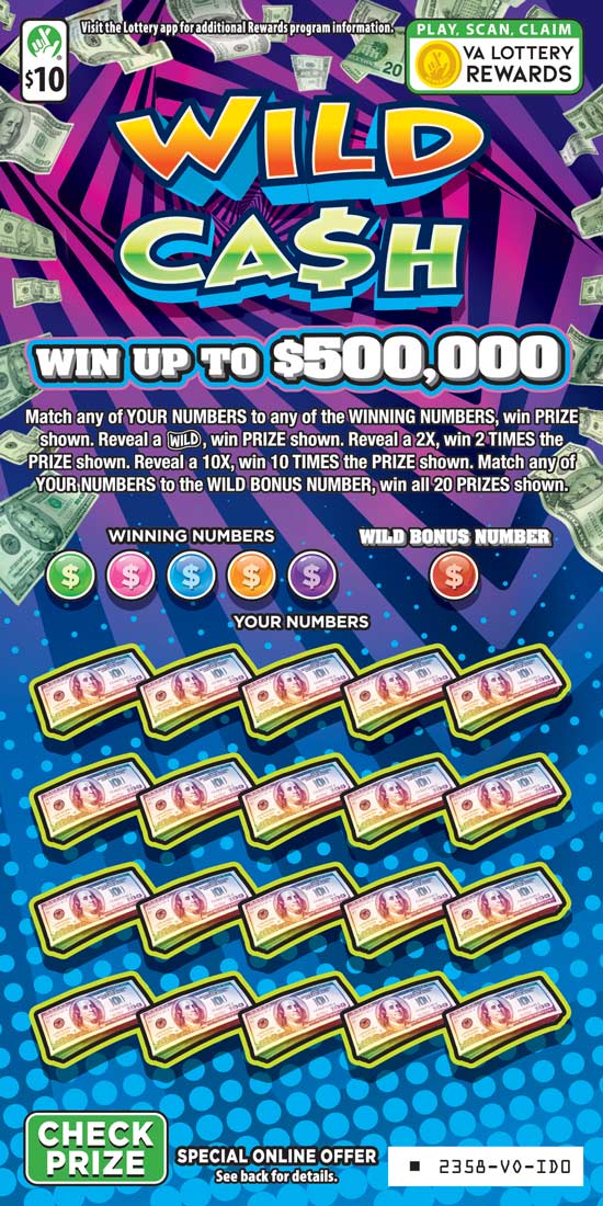 Wild Cash Virginia scratch-off ticket