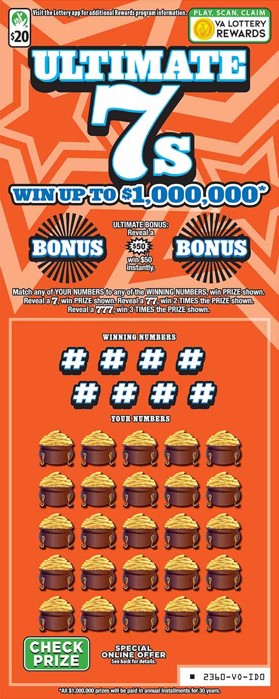 Ultimate 7s Virginia scratch-off ticket