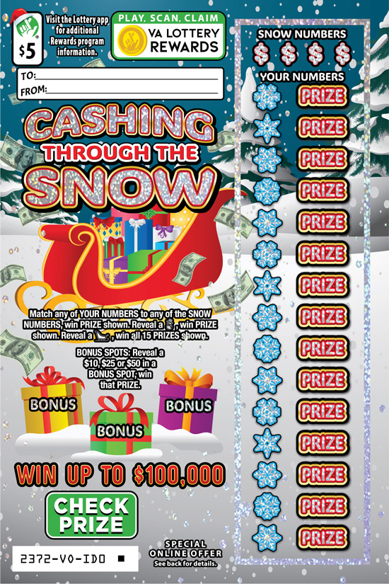 Cashing Through The Snow Virginia scratch-off ticket