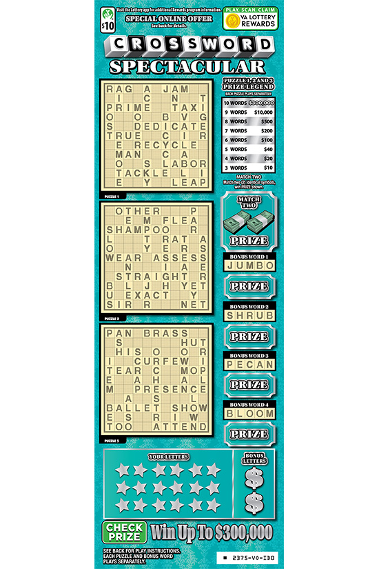Crossword Spectacular Virginia scratch-off ticket