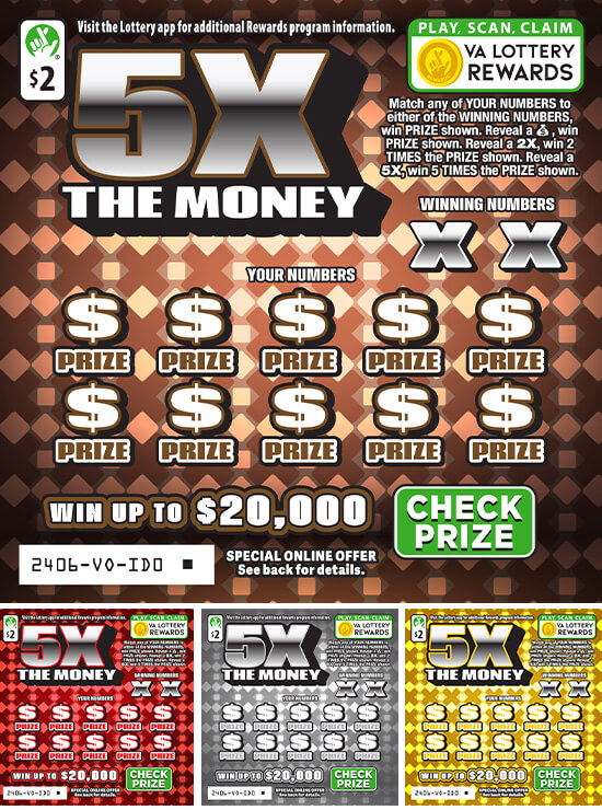 5X The Money Virginia scratch-off ticket