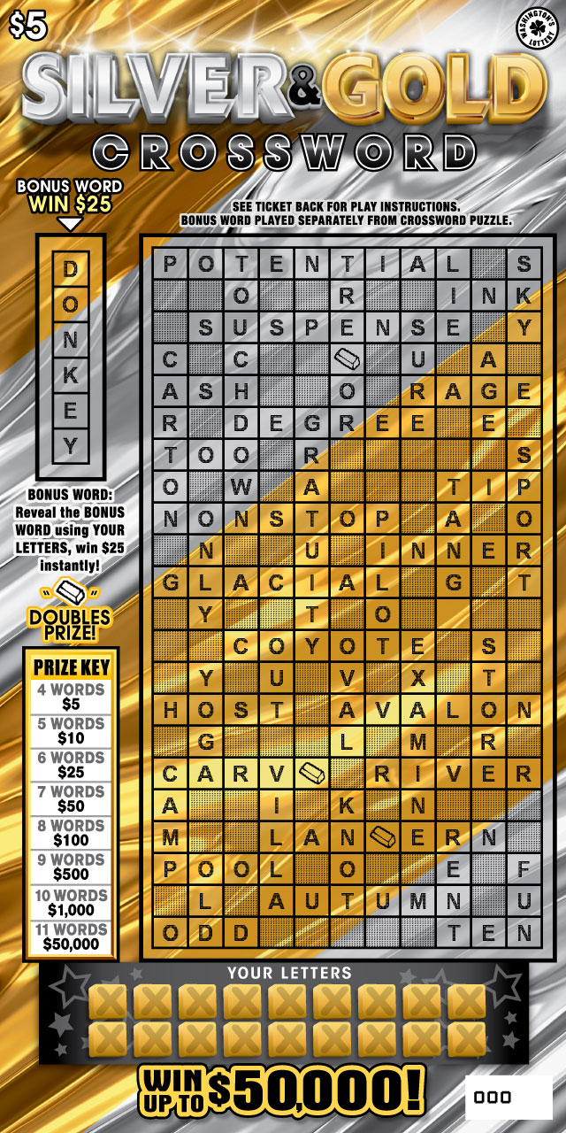 Silver & Gold Crossword Washington scratch-off ticket