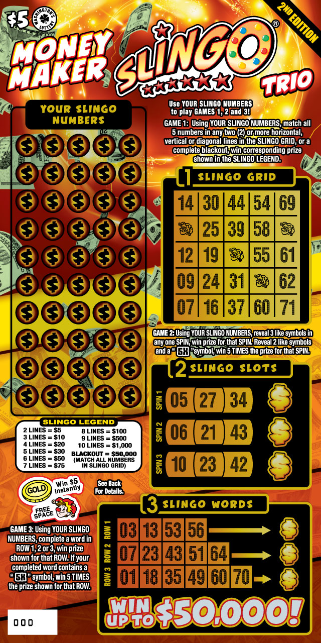 Money Maker Slingo Trio 2ND Ed Washington scratch-off ticket