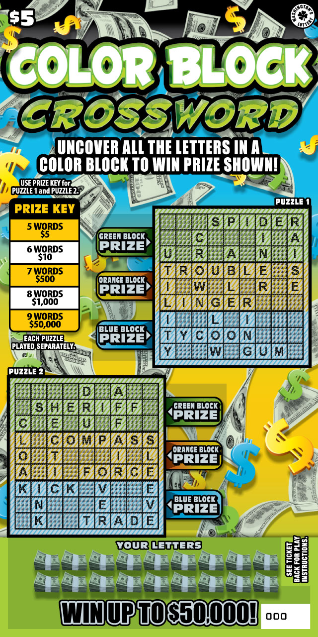 Color Block Crossword Washington scratch-off ticket