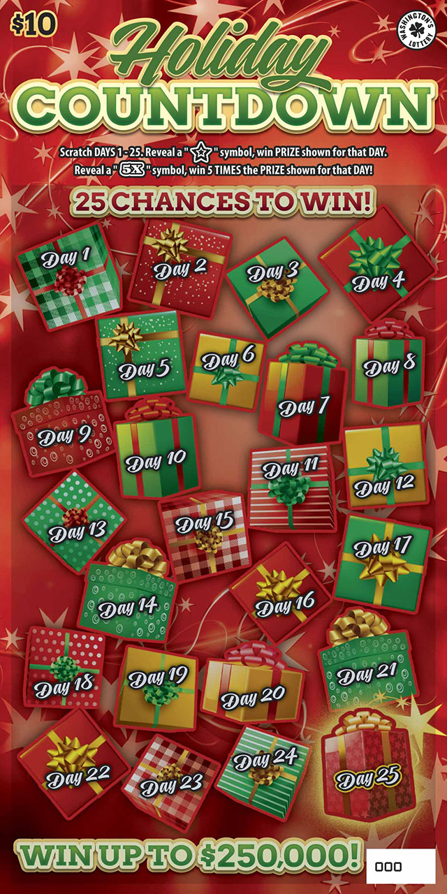 Holiday Countdown Washington scratch-off ticket